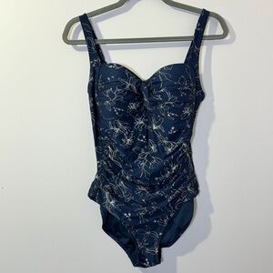 Nip Tuck One-Piece Swim Suit Navy & Silver Floral, Medium